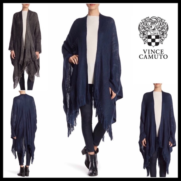 Vince Camuto Accessories - VINCE CAMUTO FRINGE TRIM OPEN FRONT BLANKET WRAP